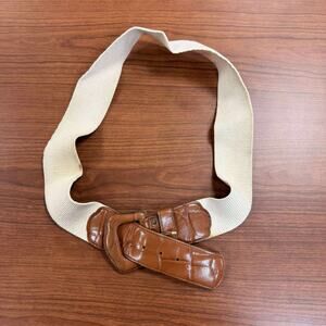 Vintage Anne Klein II Elastic Leather Belt Tan Brown Wide Cinch